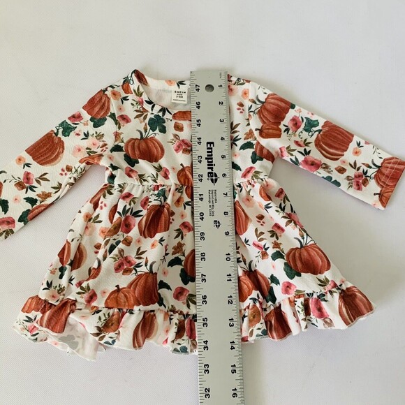 Shein Pumpkin Dress Baby Girl 3-6 Months White Orange Long Sleeve Ruffle Holiday - Picture 7 of 9